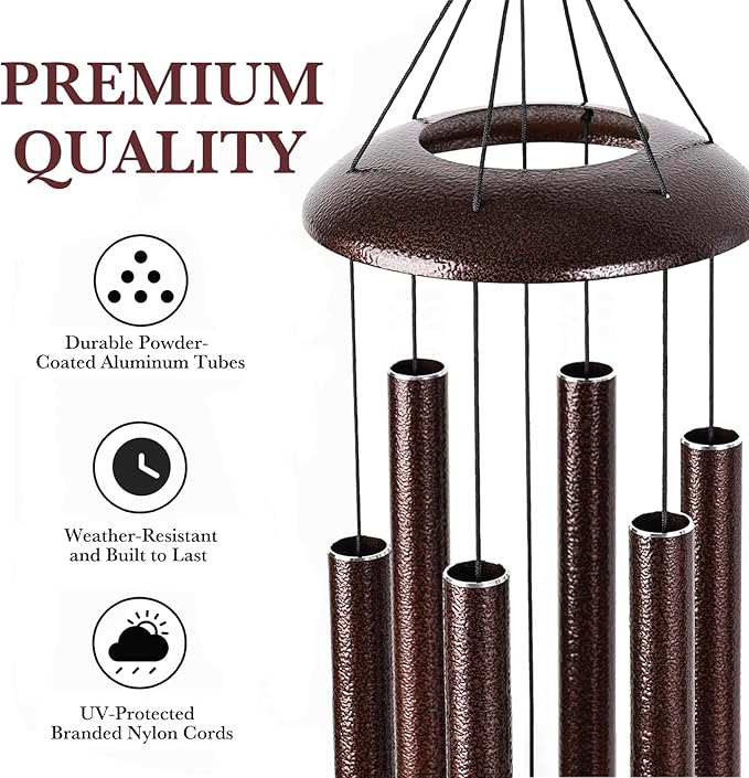 Wind Chimes for Outside Deep Tone, 38" Large WindChimes with 6 Tubes, 100% Rustproof Aluminum, Memorial Gift or Garden Patio Porch and Outdoor Décor(Bronze)