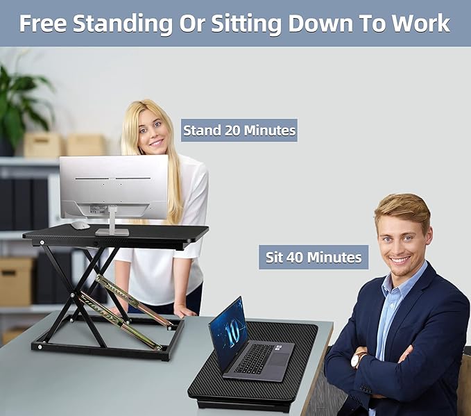 Standing Desk Converter, Height Adjustable Sit Stand Desk Converter, Fully Assembled Monitor Desk Riser for Standing or Sitting, Black, Pattern