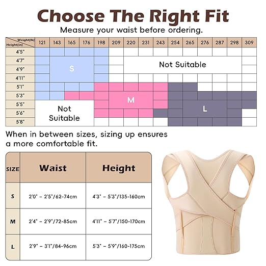 Posture Corrector for Women & Men, Full Back Brace Support with Adjustable Shoulder Straightener, Lower & Upper Back Pain Relief - Scoliosis, Hunchback, Spine Corrector (Beige, Large)
