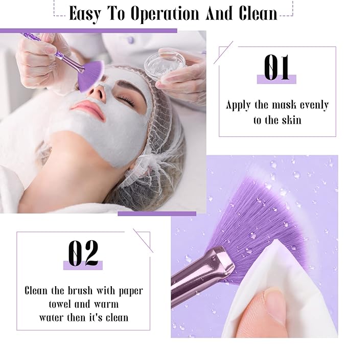 12 Pcs Fan Brushes for Facial Mask Brushes with Glitter Quicksand Handle Cosmetic Facial Fan Brush Soft Facial Mask Brush Applicator Facial Peel Applicator Face Mask Tools with Pouch (Purple)