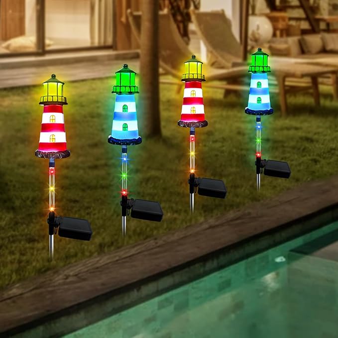 Lighthouse Outdoor Solar Lights, 2 Packs Outdoor Waterproof, Solar Trail Lights Decor Your Garden Lighthouse, Flower beds, Patio Lights walkways Garden Decor for Outside