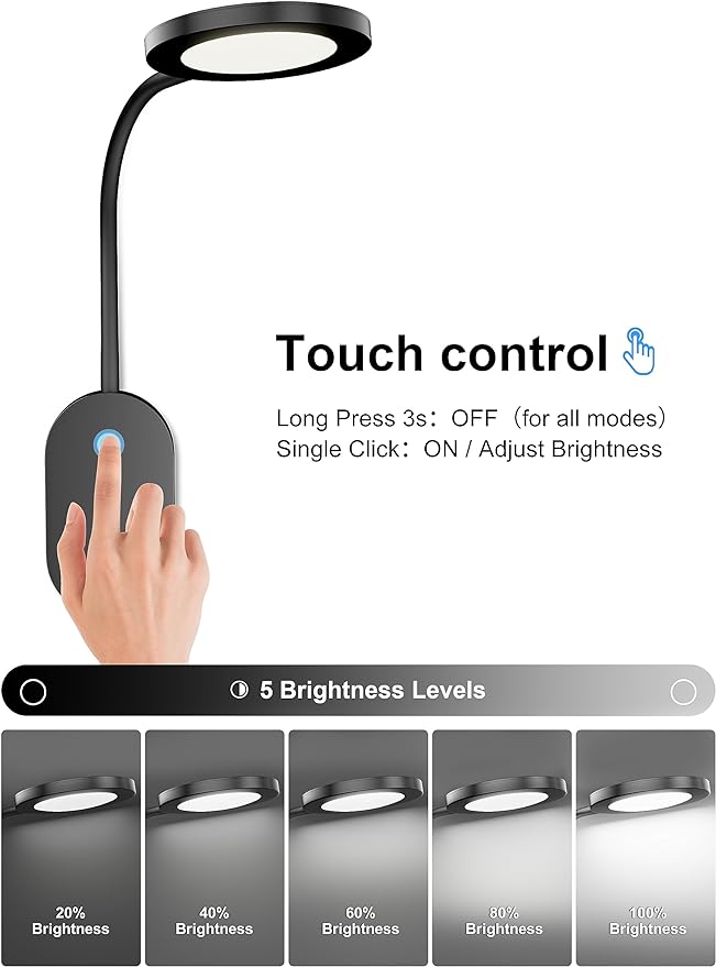 deeloop LED Wall Mounted Reading Light for Bed, Book Light for Wall Bedside Lamp with USB Output, 4 Hour Auto-Off Timer Lights，Eye-Caring Reading Lamp with 5 Dimmable 360° Gooseneck Headboard Light