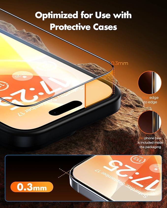 UNBREAKcable iPhone 16 Plus Screen Protector [3-Pack], Tempered Glass with Auto-Align Tech for Easy Install, 9H+ Hardness, Anti-Fingerprint, Ultra-Clear, Full-Coverage Protection, 6.7-Inch