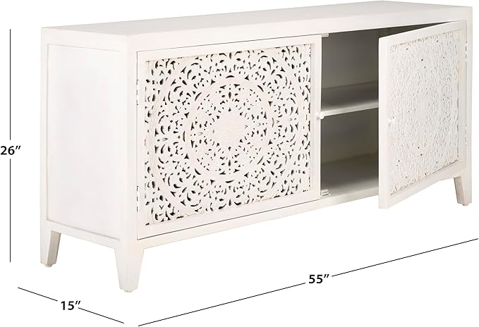 SAFAVIEH Raura TV Stand for up to 60" Flatscreen – White Washed, 2 Doors with Interior Storage, Entertainment Media Console Cabinet (MED5300A)