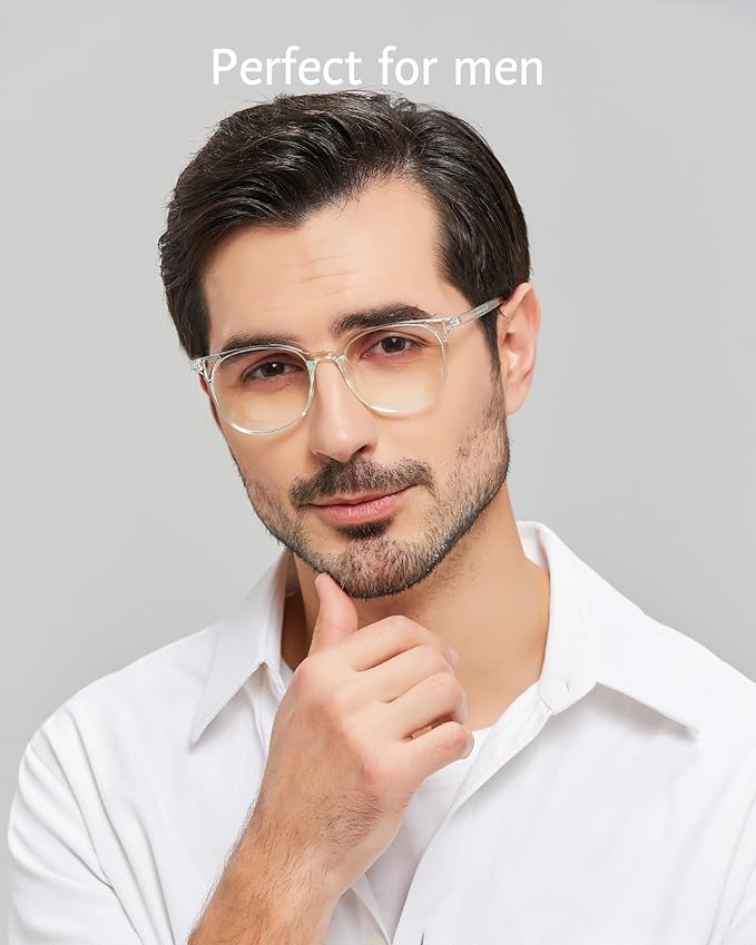 ANRRI Blue Light Blocking Glasses Round Lightweight Eyeglasses Frame Filter Blue Light Computer Game Glasses Clear Frame for Men and Women