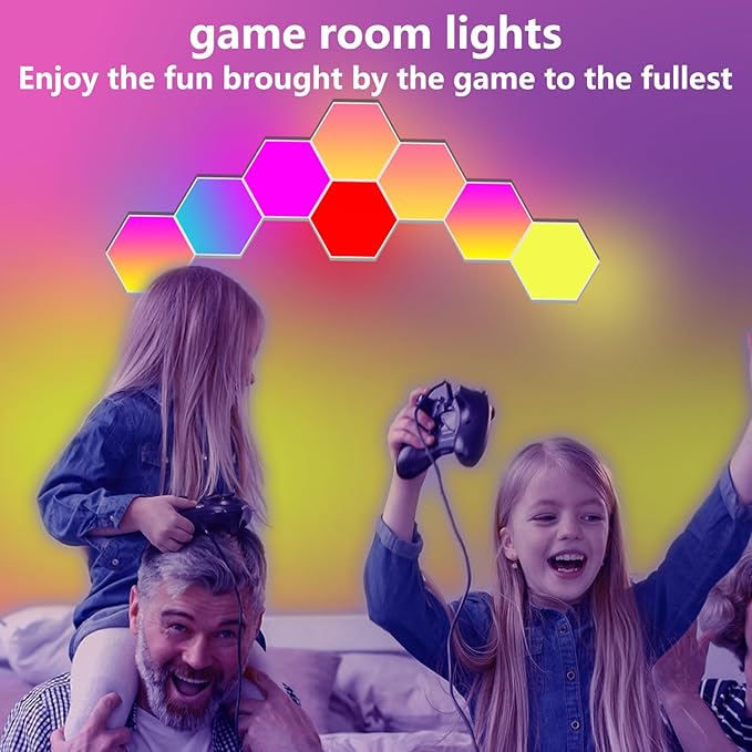 RGB Hexagon Wall Lights, 12 Pack Smart LED Panel Lights with App & Remote, Music Sync, DIY Shapes for Living Room, Bedroom, Gaming Room