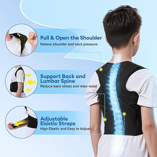 babaka Back Brace Posture Corrector for Kids, Adjustable Full Back Support, for Upper and Lower Back Pain Relief, Scoliosis, Dowagers Hump, Hunchback, Thoracic, Spine Corrector (Small, Waist: 14''-19'')
