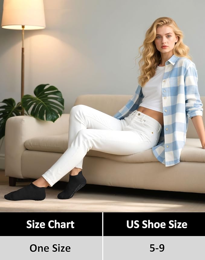 6 Pairs Pilates Socks for Women, Non Slip Yoga Socks with Grips for Barre Ballet Athletic Workout Barefoot Hospital