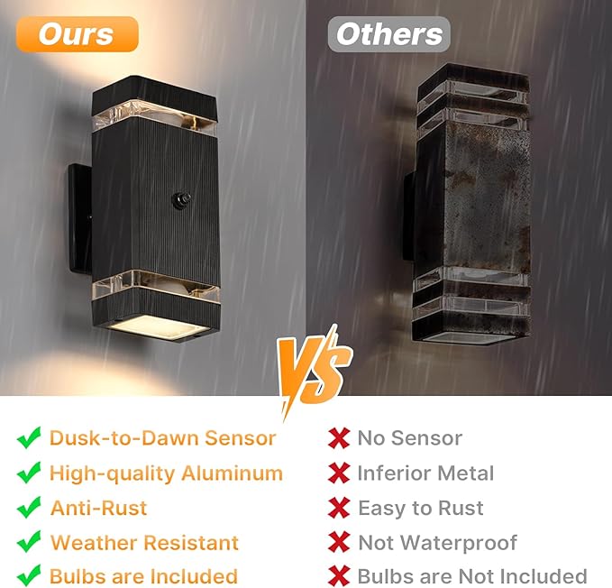 Outdoor Wall Lights 4 Packs, Integrated LED Up Down Lights, Modern Black Outdoor Wall Light with Dusk to Dawn Sensor Aluminum Exterior Wall Light for Porch Patio Door