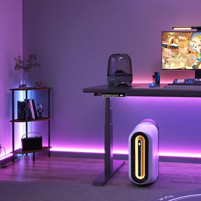 3 Tier Corner Shelf with LED Light,Bookcase for Small Spaces,Display Shelf,Narrow Bookshelf,Plant Stand,Rustic Brown and Black,Suitable for Bedroom,Living Room,Kitchen