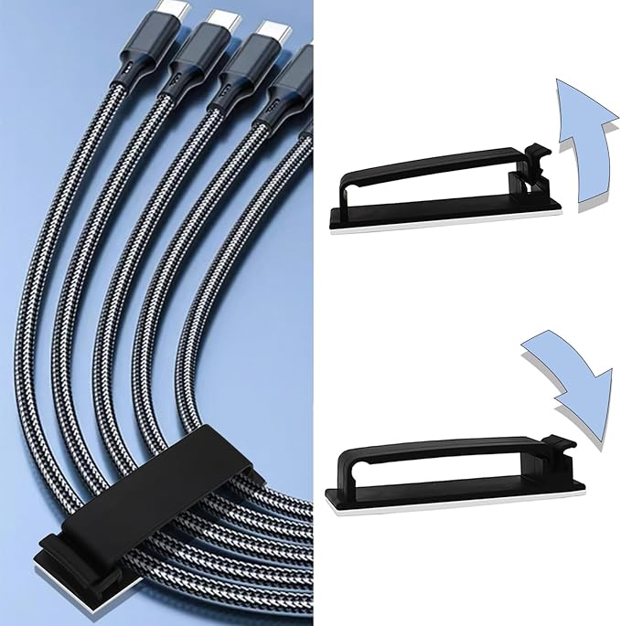 Cable Management Clips, Self Adhesive Cord Organizer Large Wire Clips Cord Holder for Under Desk Nightstand TV PC Ethernet Cables 10 PCS
