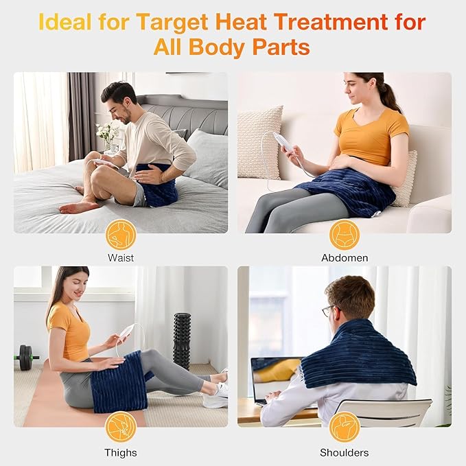 Heat Massaging Weighted Heating Pad for Back Pain Relief, Weighted Electric Heating Pad with Massaging Vibrations 12"x24" 3.7lb BPA-Free Non-Toxic Beads, 4 Heat Settings, 4 Massage Modes, 2h Auto-Off