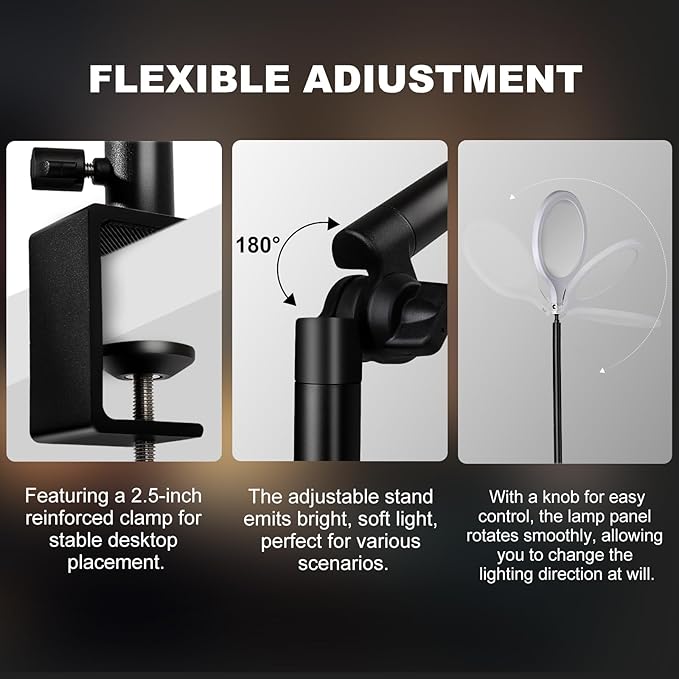 Ring Light for Streaming, 10'' Full Screen LED Ring Light for Desk with Adjustable Arm, Video Conference Lighting for Zoom Meetings, Live Streaming, Content Creator, TikTok, YouTube