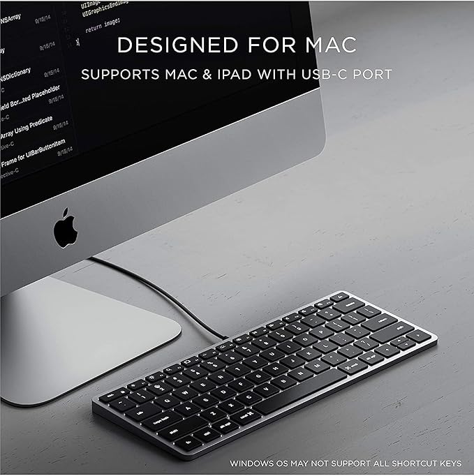 Satechi Slim W1 Wired Backlit Keyboard, Illuminated Keys & USB C Connection, for MacBook Air/Pro M4, iPad Air/Pro M4/M3, iPad mini, Mac mini, iMac and More