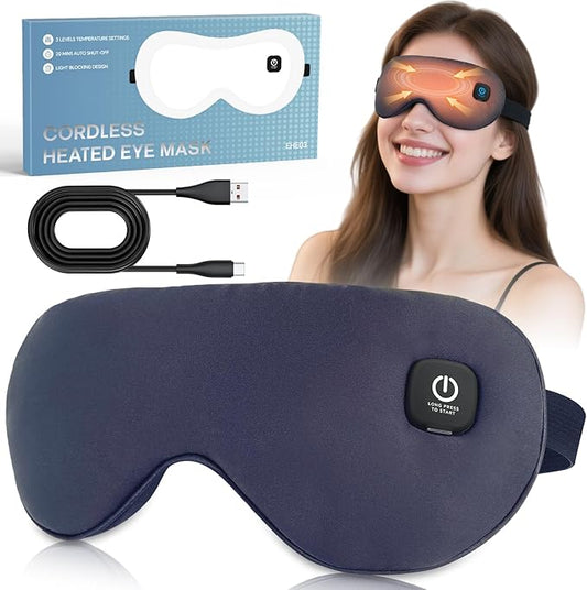 Heated Eye Mask for Dry Eyes Relief, Cordless Eye Mask with 3 Heat Settings, Washable Eye Cover, Warm Heating Pad for Stye Eye Treatment & Travel Use