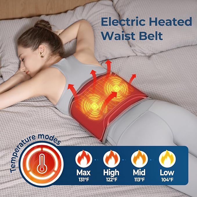 Heating Pad for Back with Auto-Inflatable Massager, 58’’ Cordless Lower Back Massager with 3 Vibration and 4 Heat, Portable Heated Pads for Back Pain Relief, Gifts for Women Men Family