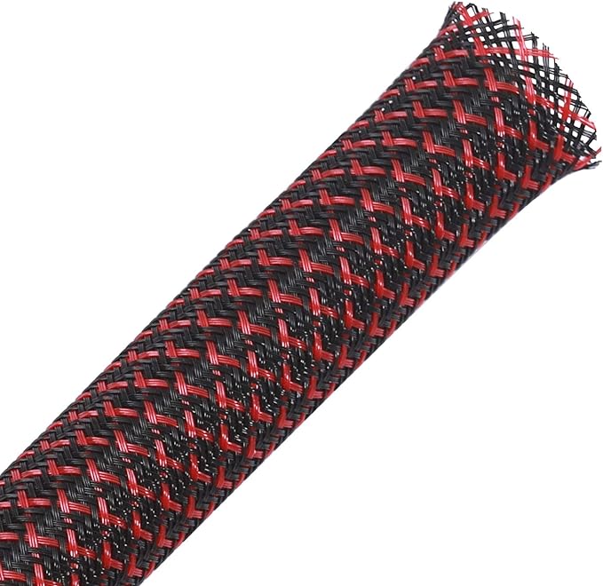 25ft - 1/4 inch PET Expandable Braided Sleeving – BlackRed – Alex Tech Braided Cable Sleeve