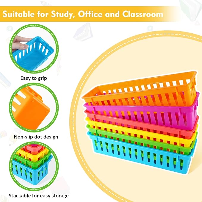 ZZYFGH 12 Pack Pencil Holder for Kids Desk, Colorful Pen Baskets Tray for Organizing Classroom Supplies