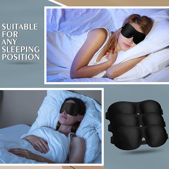Bonuci 12 Pack Sleep Mask Blackout 3D Eye Mask for Ultralight Sleeping Night Blindfold Eye Covers with Adjustable Strap for Men Women Travel Gift Back and Side Sleeper (Black)
