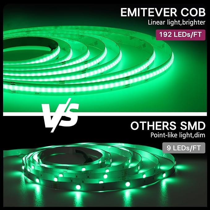 EMITEVER RGB LED Strip Light 16.4ft, Dimmable COB 24V Flexible LED Color Changing Tape Light Kit with Remote, High Density 3150LEDs for TV Backlight, Bedroom, Bar, Party Christmas Decoration