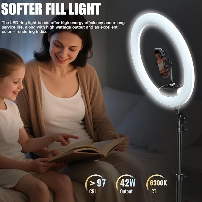 Ring Light with Stand and Phone Holder, 19" Ring Light Tripod for iPhone, Professional LED Circle Light with 78" Tripod, Selfie Ringlight for Live Streaming, Makeup, Barber, TikTok, YouTube, White
