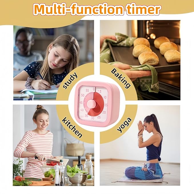 Visual Timer for Kids Timer Home - 60 Minute Kids Visual Timer for Classroom Home Office, Countdown Clock for Teaching Work Meeting, Pomodoro Timer for Time Management (Sakura Pink)