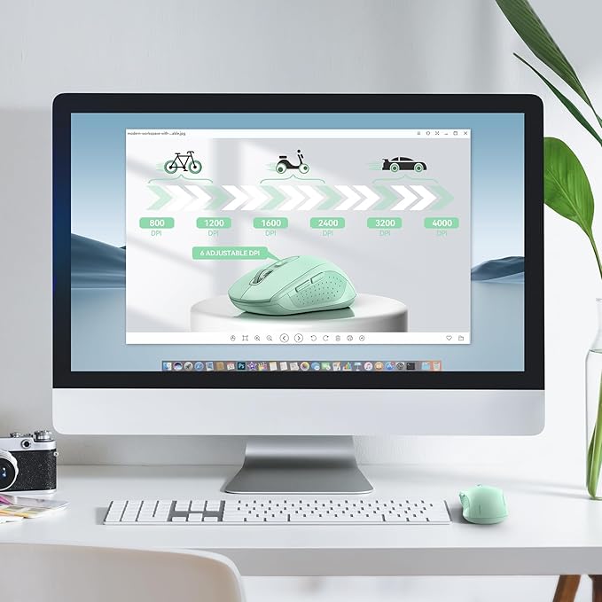 TECKNET Bluetooth Mouse, 4000DPI Wireless Mice for Laptop 2-in-1(BT 5.0/3.0+2.4Ghz) Computer Mouse with USB Receiver for Mac (USB-A+Bluetooth, Green)