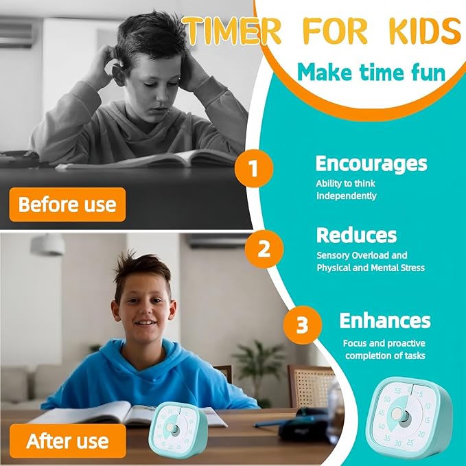 Visual Timer for Kids - 60 Minute Visual Kids Timer for Classroom Home Office, Countdown Timer for Cooking Teaching Working Meeting (Blue)