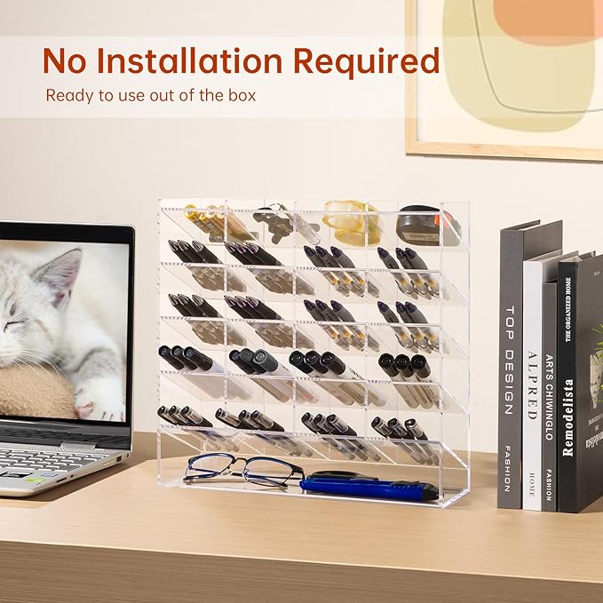 BEYGORM Acrylic Vertical Marker Organizer for 250 Markers with 21 Compartments, Clear Angled Pen & Pencil Holder, Large Desk Stationery & Art Supply Storage for Office & School (13 x 12.5 x 4 Inch)