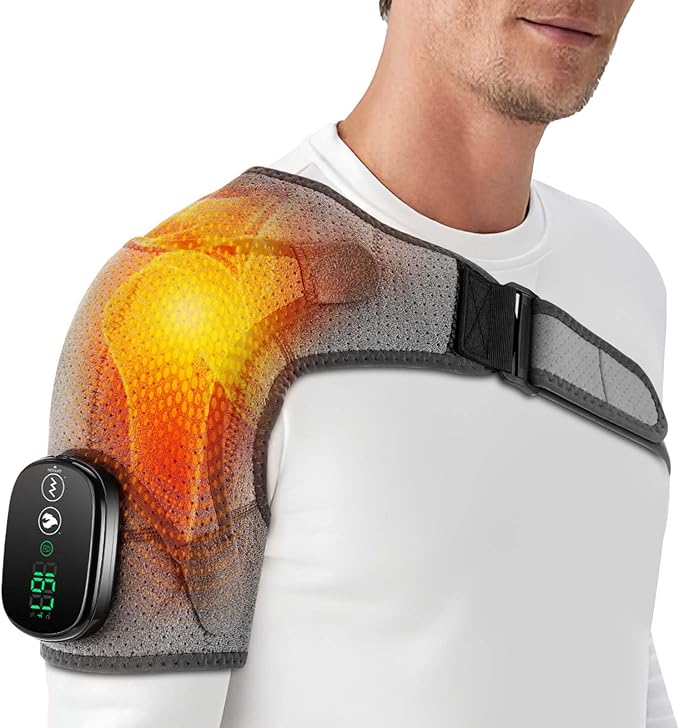 Cordless Shoulder Heating Pad with Massage, Heated Shoulder Wrap for Rotator Cuff Pain, Shoulder Massager for Pain Relief, Gifts for Dad Mom Husband Wife Seniors