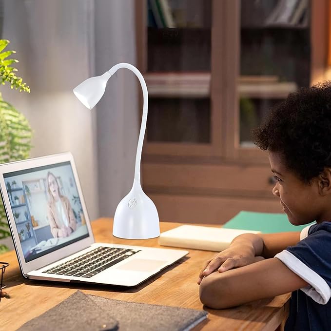 Desk Lamp for College Dorm Room - LED Reading Light - Small Adjustable Flexible Gooseneck Table Lamp - Eye-Caring Desk Lamp for Home Office Study Lamp, White