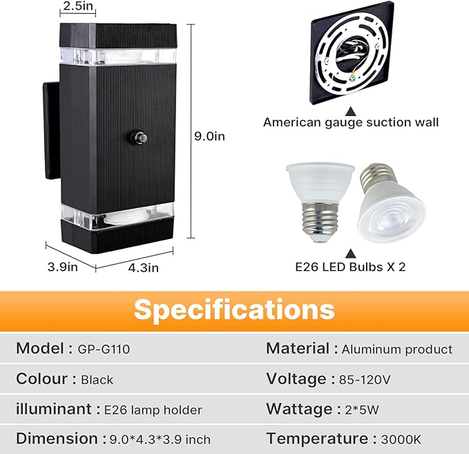 Outdoor Wall Lights 4 Packs, Integrated LED Up Down Lights, Modern Black Outdoor Wall Light with Dusk to Dawn Sensor Aluminum Exterior Wall Light for Porch Patio Door