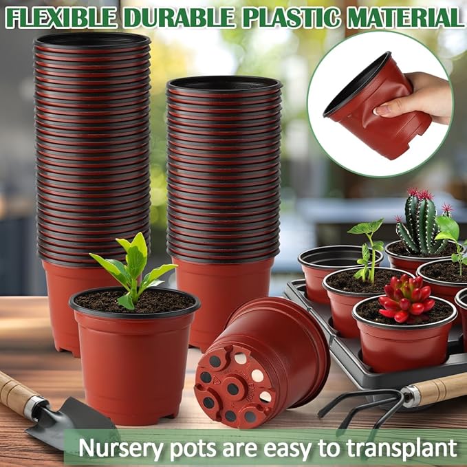 4 inch Round Nursery Pots 60pcs, 12 Cell Nursery Pots Trays 5 Pcs, Sturdy Seeds Starting Germination Shuttle Carrying Trays, Small Planter Nursery Propagation 5 Sets
