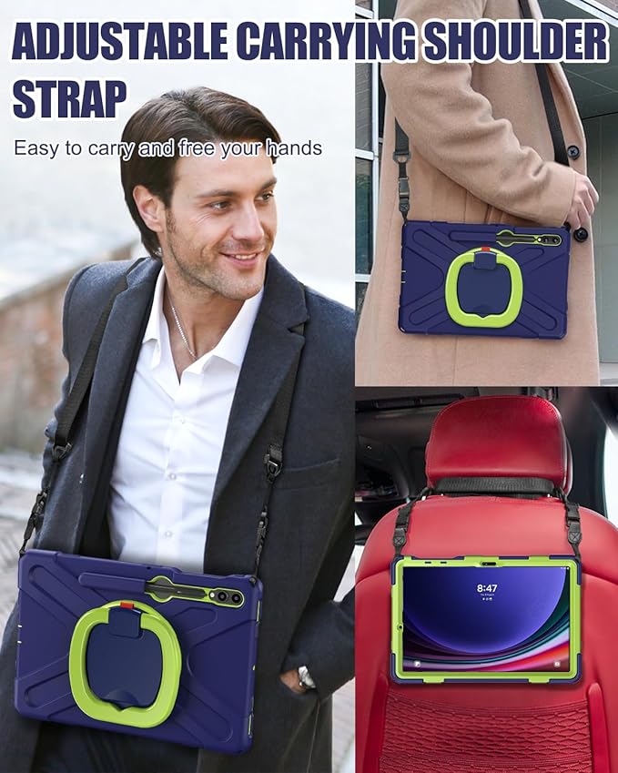 BRAECN Case for Samsung Galaxy Tab S10+/S9 FE+/S9+/S8+/S7 FE/S7+ 12.4”, Rugged Silicone Cover w/S Pen Holder, Screen Protector, Handle Grip/Stand, Shoulder Strap for Galaxy Tab S9 FE Plus, Navy Green