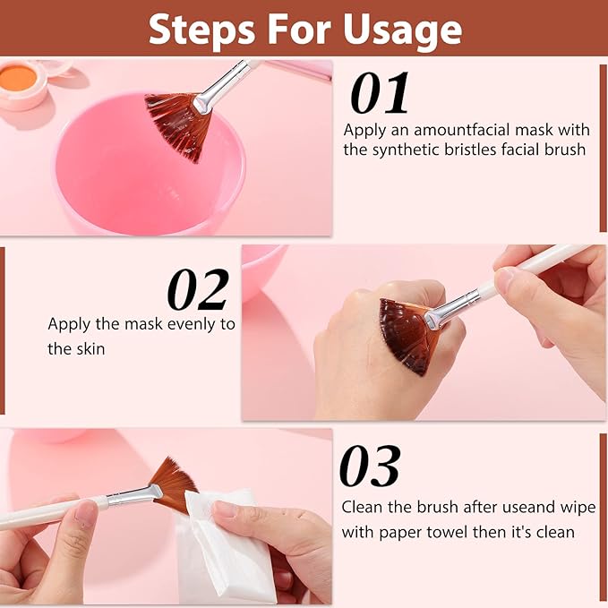 Patelai 14 Pieces Fan Brushes Applicator, Mask Brushes for Facial Makeup Tools for Face Cosmetic(Brown)