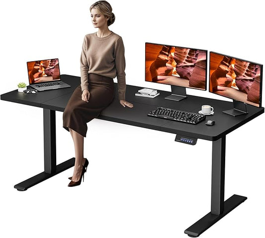 Standing Desk, Large Stand Up Desks, 71x31 Inches Electric Sit Stand Desks, Adjustable Height Computer Table Charging USB Port&Sedentary Reminder for Home Office with Splice Board (Black)