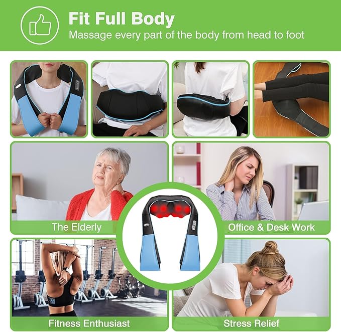 cotsoco Neck Massager, Shiatsu Neck and Back Massager with Heat for Pain Relief, Deep Tissue 3D Kneading Massage Pillow, Relaxation Gifts for Men and Women, Gifts for Dad, Elderly,Wife (Azure)