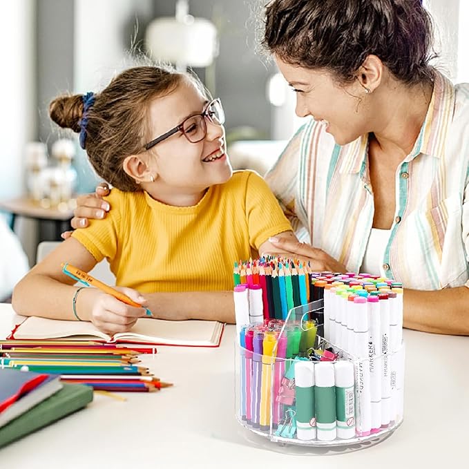 Acrylic Pen Holder, 360 Degree Rotating Desk Organizer, Marker & Pencil Holder for Art Supply Storage