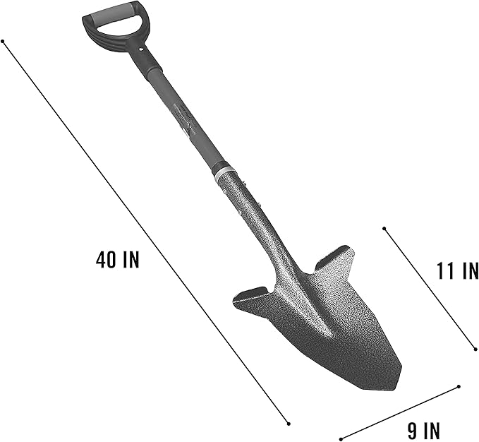 SHFD3 40" Red Garden Spade Shovel - Gardening Shovel with a 9" x 11" Beveled Blade, Steel-Reinforced Fiberglass Long Handle & Cushioned D-Grip - Digging Spade for Planting