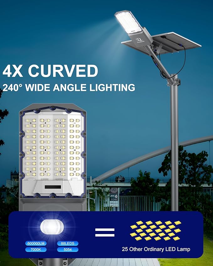 Solar Street Lights Outdoor Waterproof, 650000LM Super Bright LED Beads Commercial Solar Flood Lights with Remote Control for Patio, Street, Court and Parkling Lot 10800w