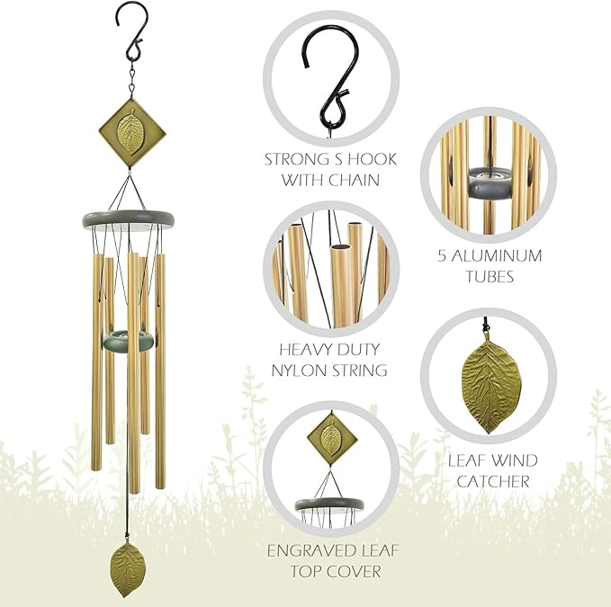 Wind Chimes for Outside,32" Memorial Wind Chimes Create a Zen Atmosphere for Outdoor,Garden Patio Yard Decor Christmas Ornaments Lucky Gift for Women/Mother/Mom/Father/Unisex(Bronze)