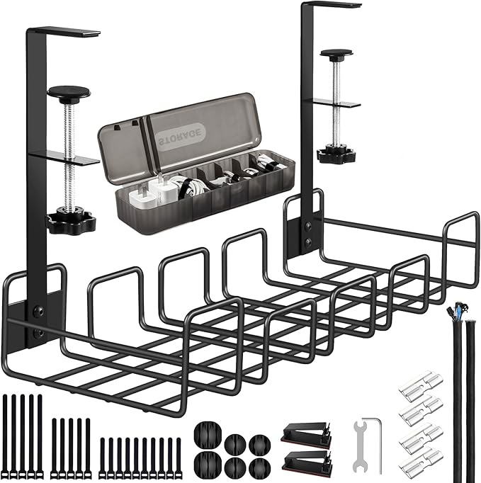 OneLeaf Cable Management Tray, No Drill Wire Management Rack, Office Wire Organizers for Cords, Computer Desk Accessories, Under Desk Organizer with Cable Organization