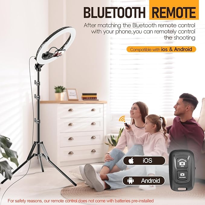 EMART 18-inch Ring Light with Stand, 2800-6500K LED Photography Lighting Kit with Phone Holder, Remote Selfie Light for Vlog Live Streaming Video Makeup Tattoo Barber Studio