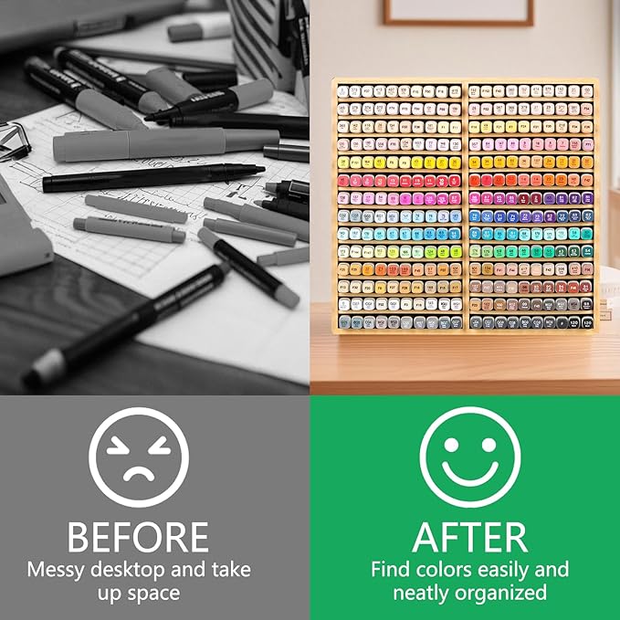 walowalo Bamboo Marker Organizer for 280 Markers Durable Pencil Holder Desk Storage Extra Large for Artists Teachers Students Office Classroom Birthday Gifts No Assembly Required 28-Compartments