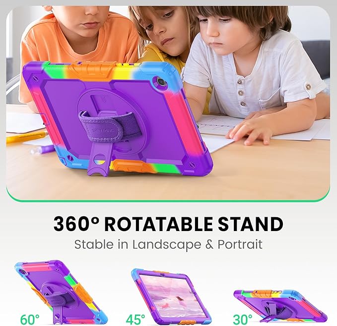 SEYMAC Case for Samsung Galaxy Tab A9+/ A9 Plus 11" (SM-X210/X216/X218), Heavy Duty Shockproof Protective Case with Screen Protector, Rotating Stand, Hand/Shoulder Strap, Purple
