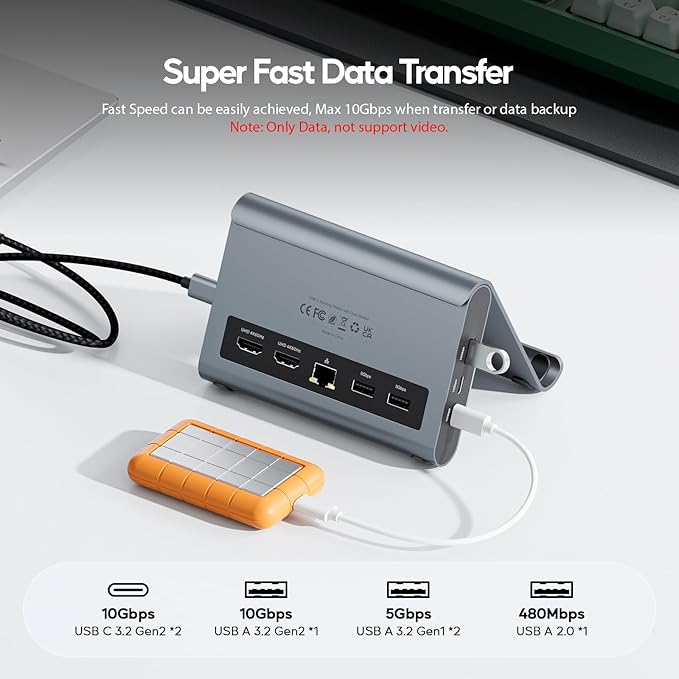 USB C Docking Station Dual Monitor, PULWTOP Laptop Dock for Windows, Laptop Docking Staion Stand with 2xHDMI 4K,3xUSB-C/A 10Gbps,2xUSB-A 5Gbps,RJ45,PD for Surface Pro11/10/9/8/Dell/HP/Lenovo/Asus/Acer