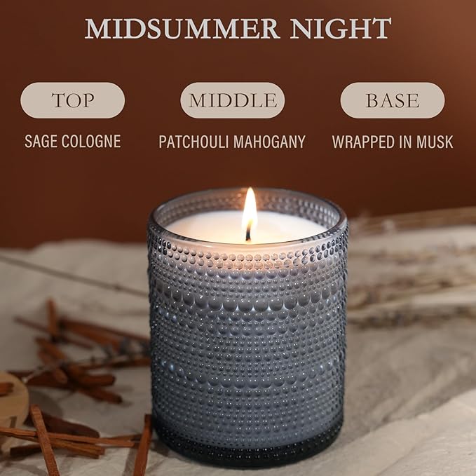 Mid Summer's Night Scented Candle with Lid, 60+ Hours Musk, Patchouli, Sage Jar Candle Aromatherapy Candle for Home, Soy Wax Cotton Fiber Wicks, Giftable