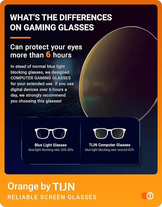 TIJN Gaming Glasses Blue Light Blocking Glasses for Women Men Nerd Eyeglasses Screen Fatigue Anti UV Glare, Black