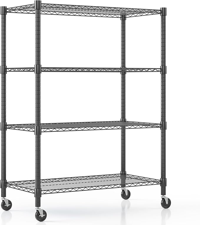 Himimi 18" D×36" W×72" H Storage Shelves with Wheels Metal Wire Shelving Unit 4 Tier Adjustable Shelving Heavy Duty Garage Shelf Organizer Rack Loads 1600LBS，Black