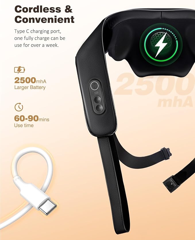 Neck and Shoulder Massager with Heat, Cordless Back and Neck Massager, Upgraded Graphene Heating, 4D Shiatsu Deep Kneading Massage for Shoulder, Back,Leg,Pain Relief, Portable Gifts for Dad Mom Friend